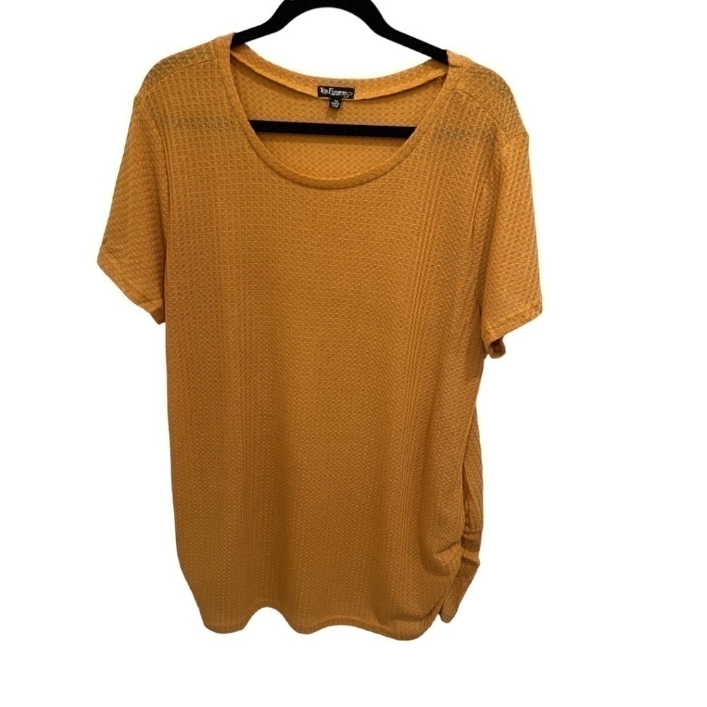 Top Fashion of NY Women's Plus Size Waffle Knit Short Sleeve Ruche Sides Top 3X